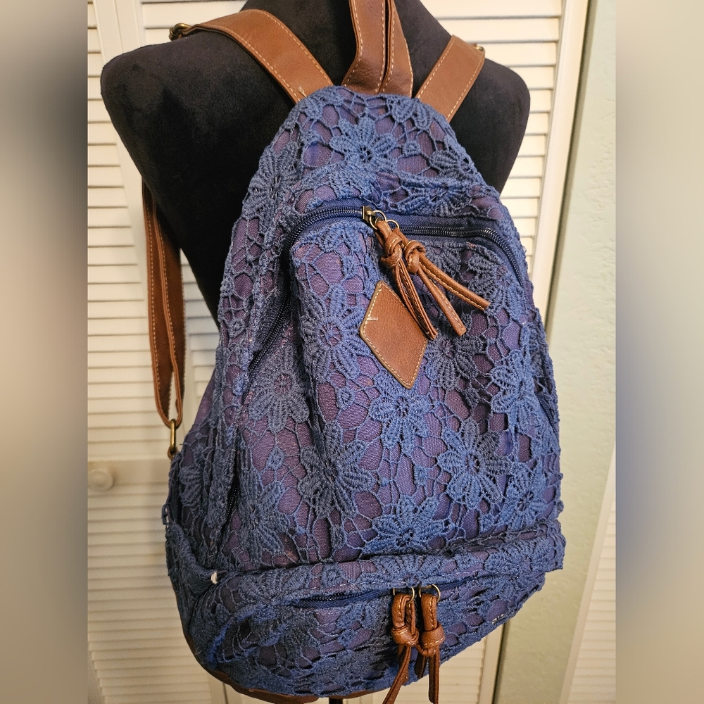 Blue and Light Brown Lace Backpack